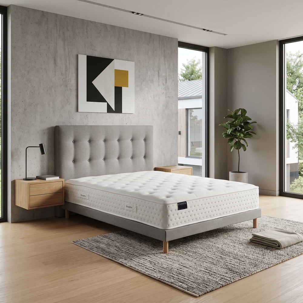 Matelas hybride tudor 7 zones h 26 sommier tete de lit gris 140x200
