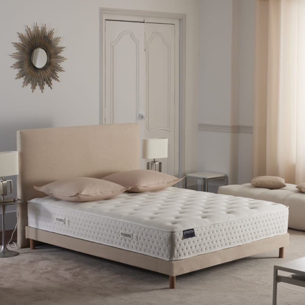 Matelas hybride 7 zones h 26 sommier tete de lit lisse gris 140x200