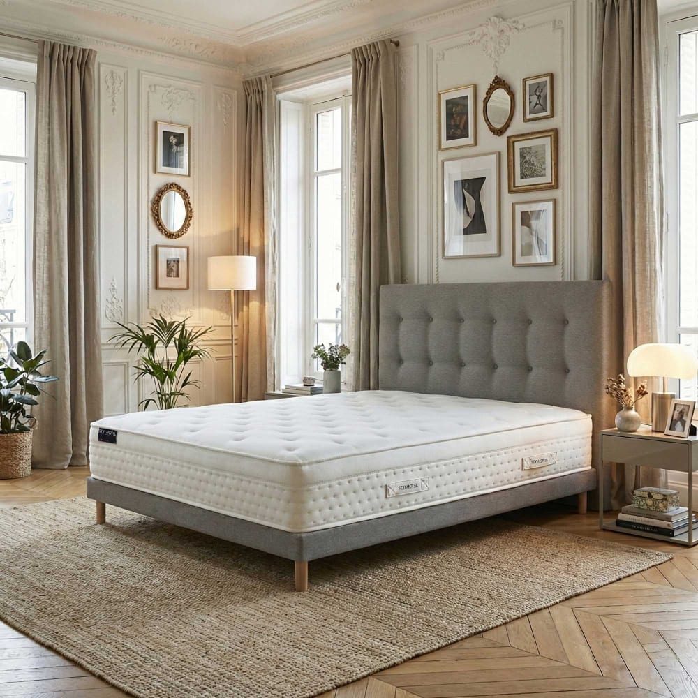 Matelas hybride hybride zoné h 29 sommier tete de lit gris 180x200