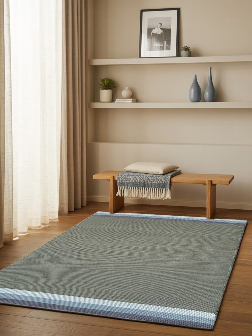 Tapis en coton recyclé tissé à la main vert 120 x 170 cm — vue 3
