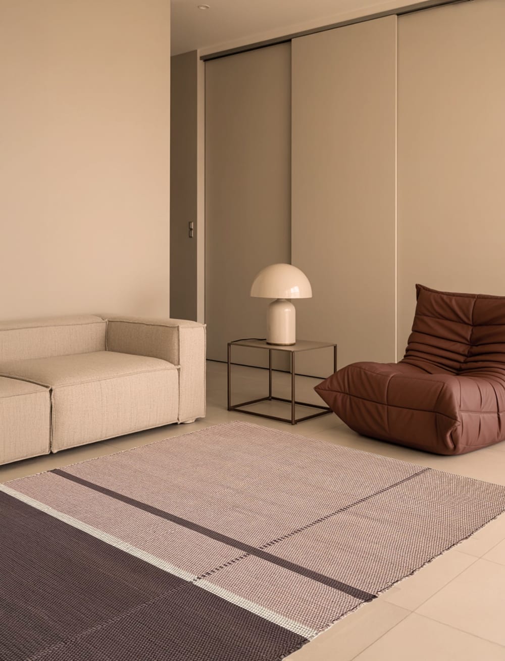 Tapis en fibres recyclées tissé à la main beige 120 x 170 cm — vue 3