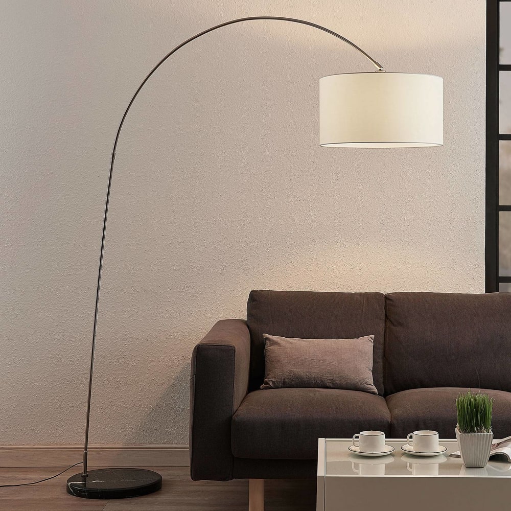 Lindby Stehlampe (Bogenleuchte) aus Textil, grau style modern Weiß Stoff
