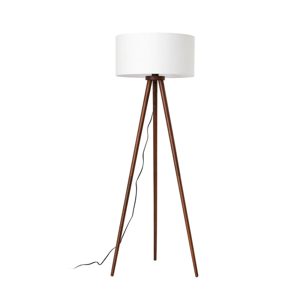 Stehlampe Aus Textil, Holz Dunkel, Weiß