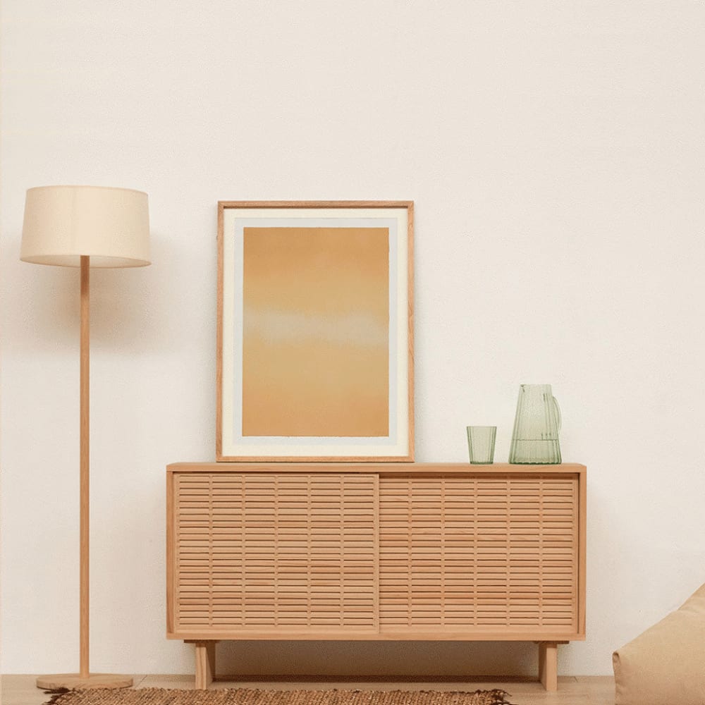 Buffet en pin massif verni en couleur chêne 120 cm