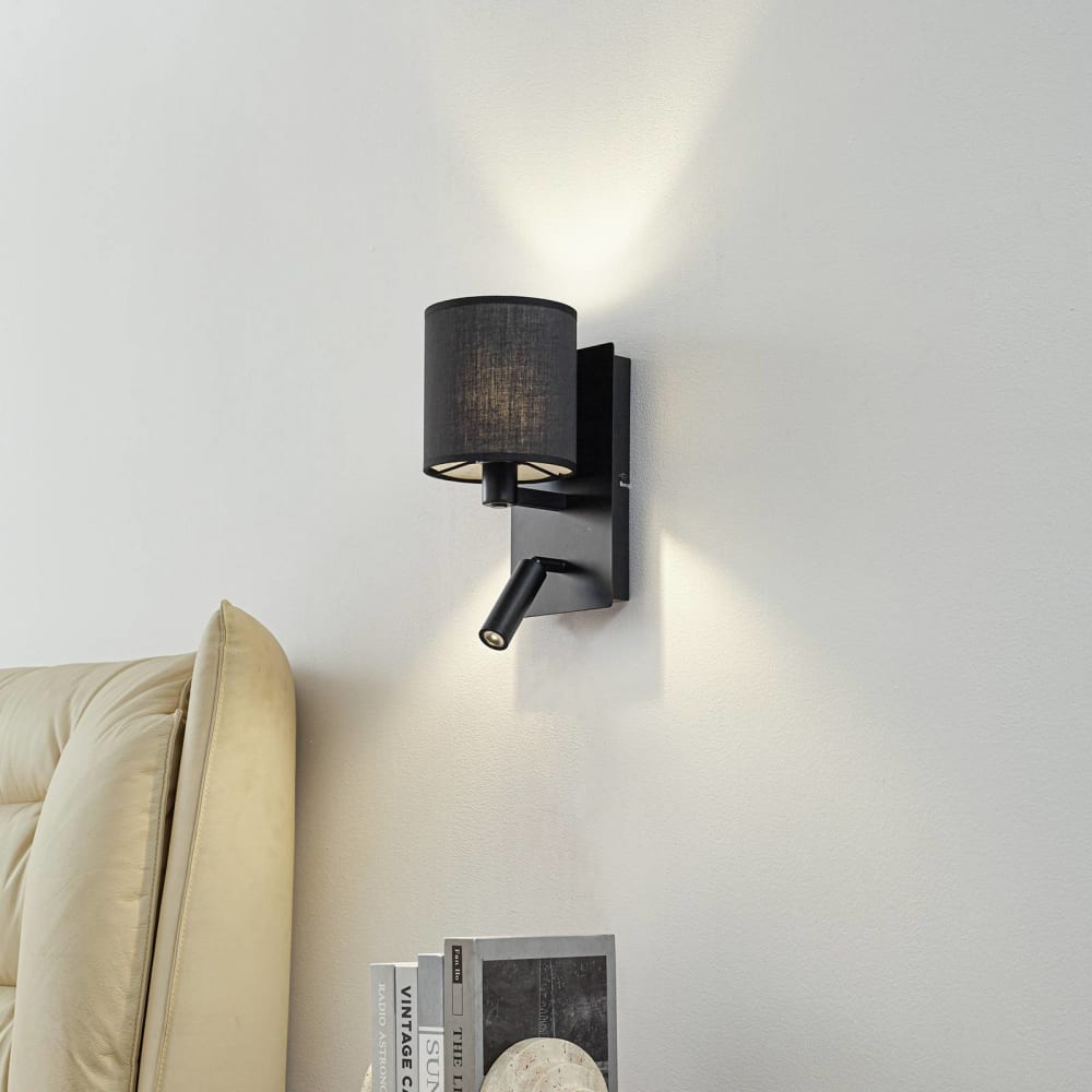 Lindby Wandleuchte, Wandlampe Innen aus Textil, schwarz style modern - Stoff