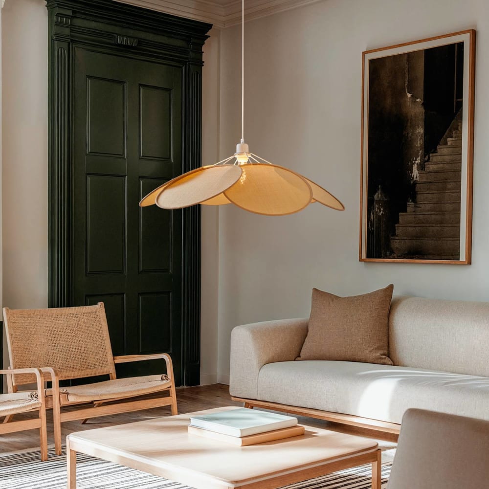 Lindby Pendelleuchte aus Textil, creme style landhaus Beige Stoff