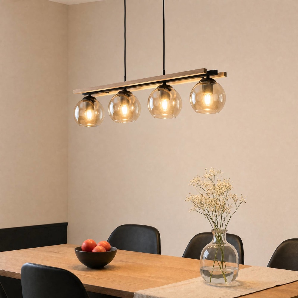 Pendelleuchte aus Glas, amber, schwarz, Eiche hell - Maisons Du