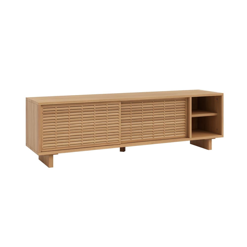 mueble de tv de madera maciza barnizada en color roble 150 cm