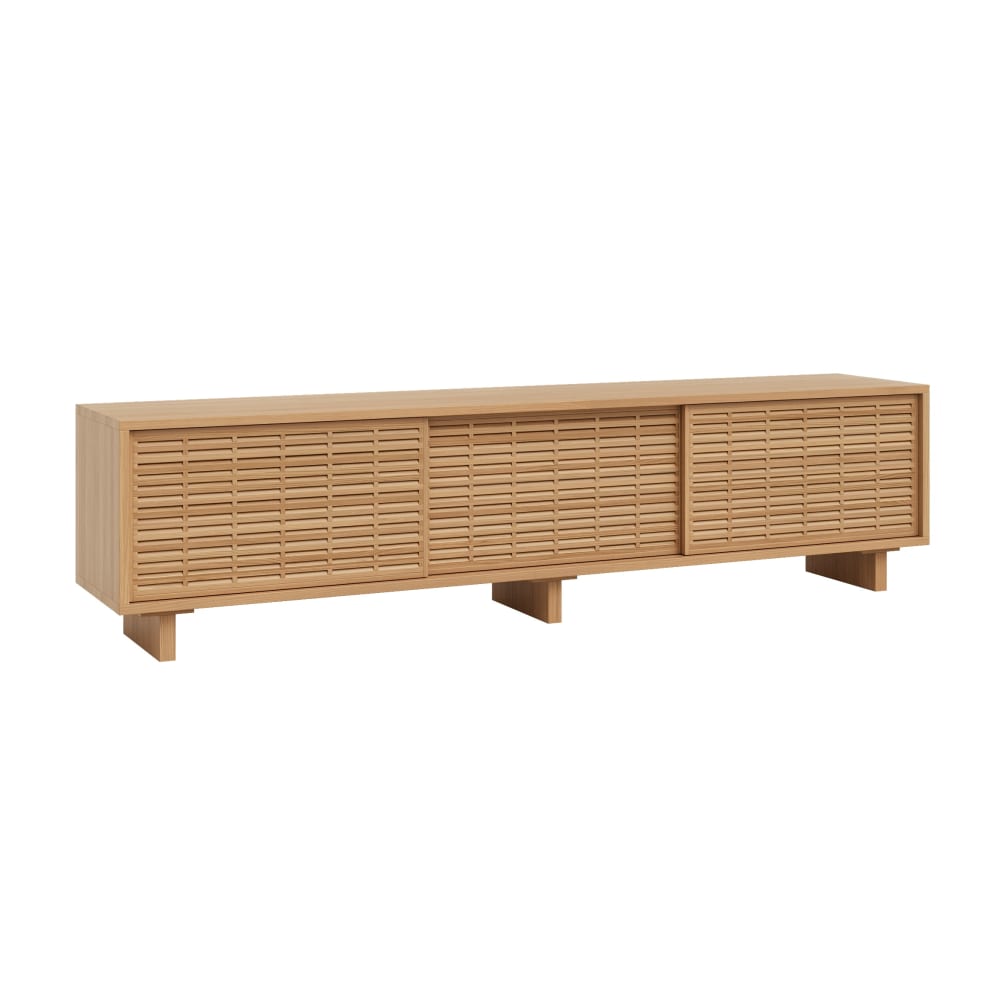 Meuble TV en bois de pin massif verni en couleur chêne  180 cm