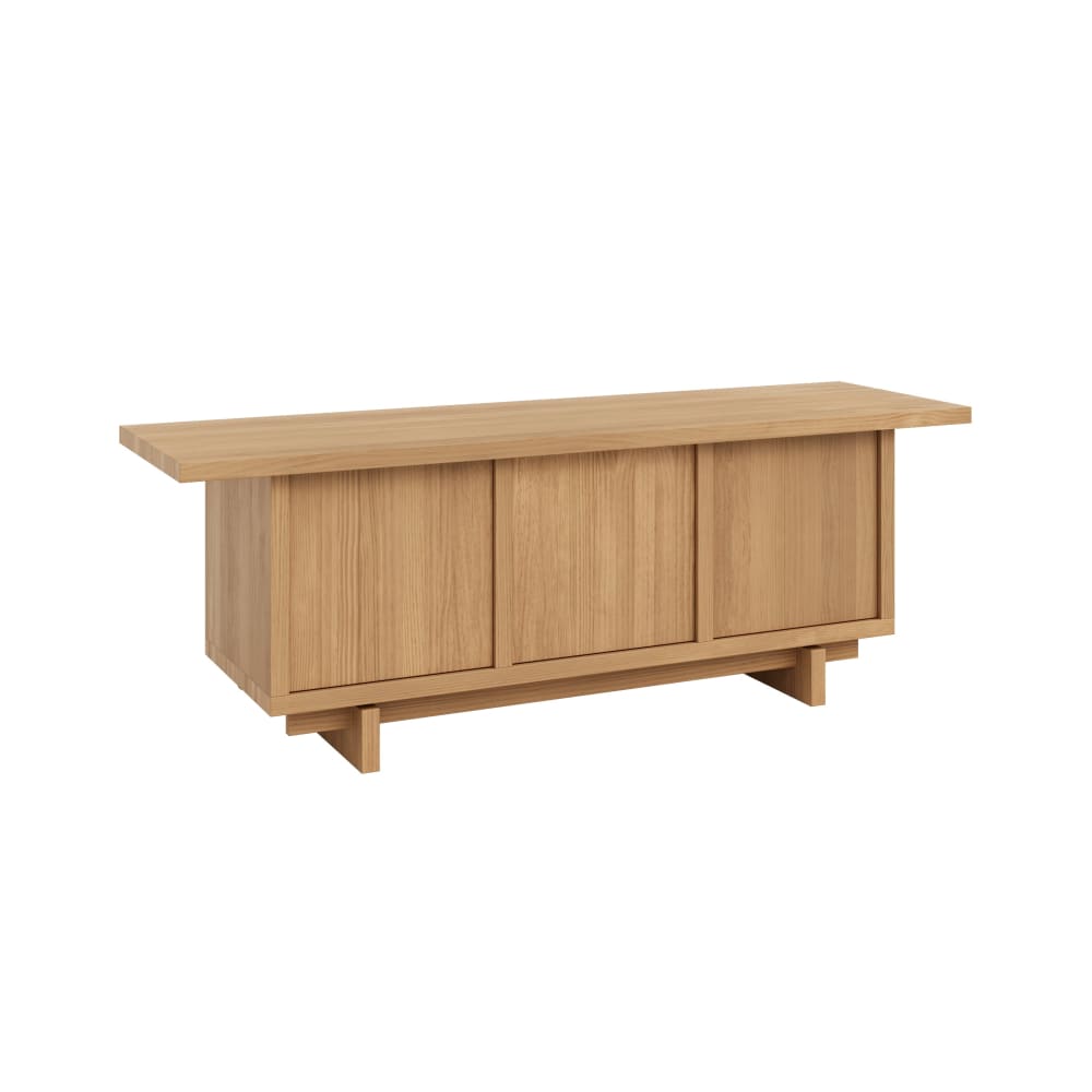 Meuble TV en pin massif verni en couleur chêne 148 cm