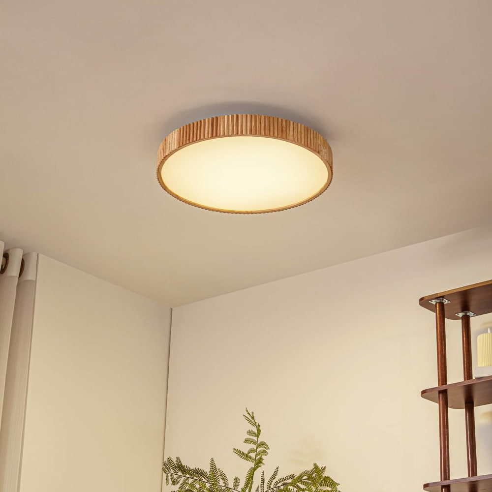 LED Deckenleuchte aus Holz, weiß, Holz hell - Maisons Du Monde