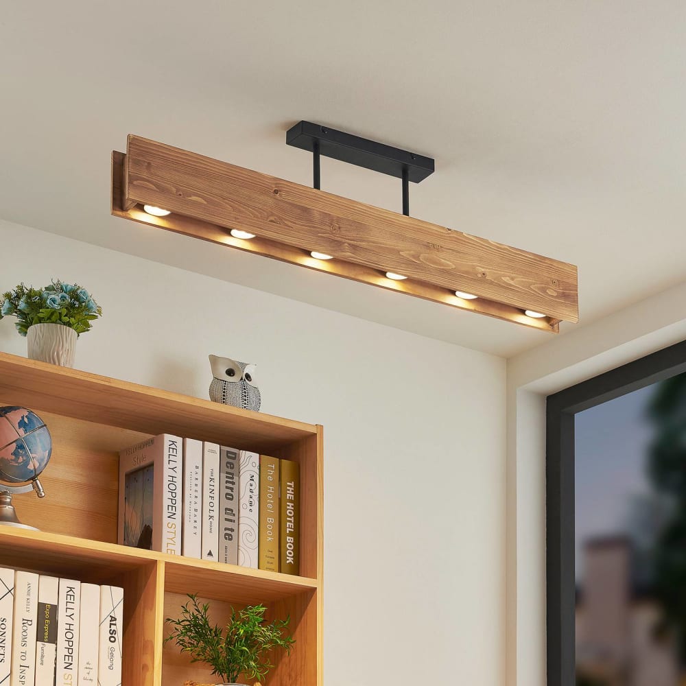 Lindby Deckenlampe aus Holz, Holz dunkel, schwarz style modern Braun Holz