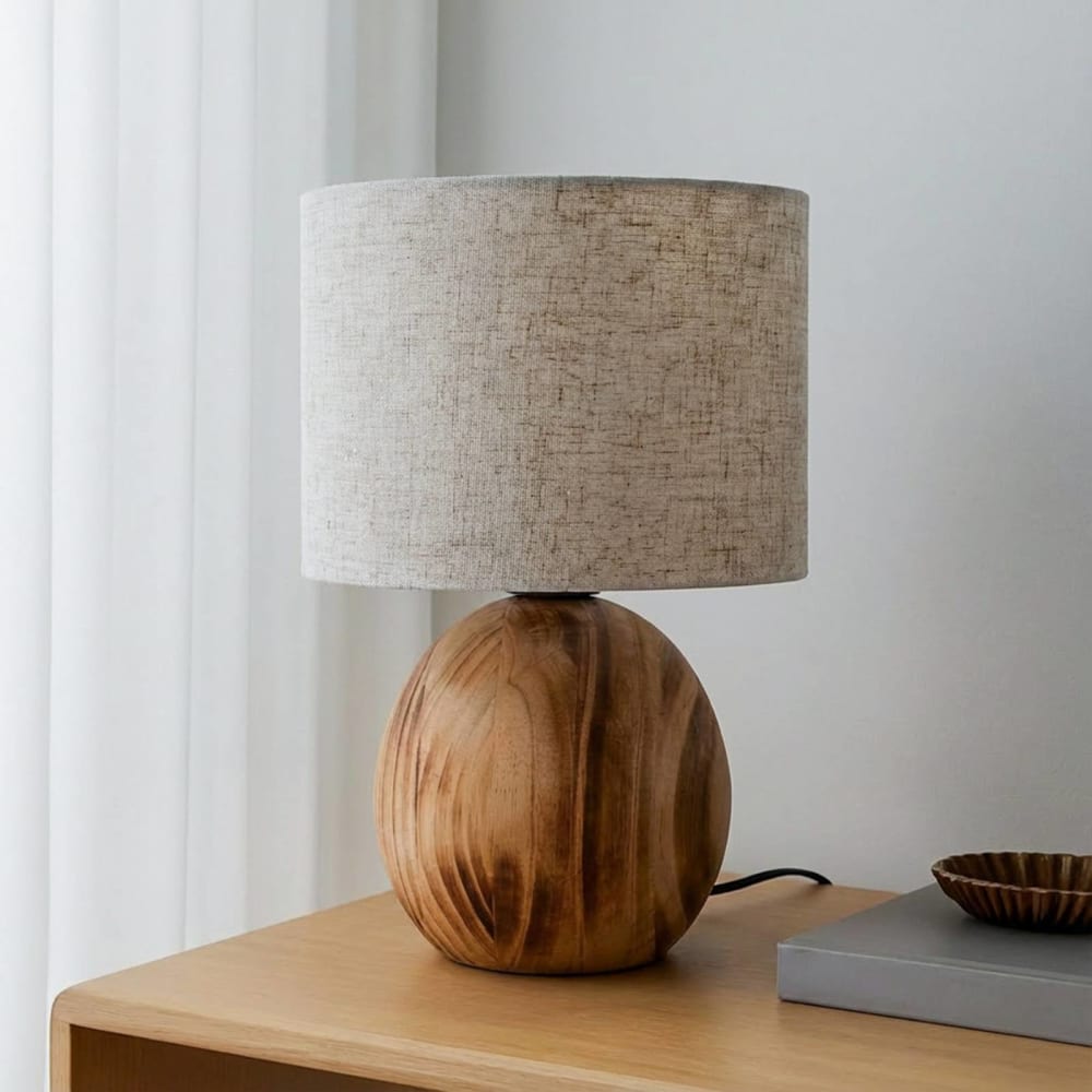 Tischlampe aus Holz, Holz hell, hellgrau - Maisons Du Monde