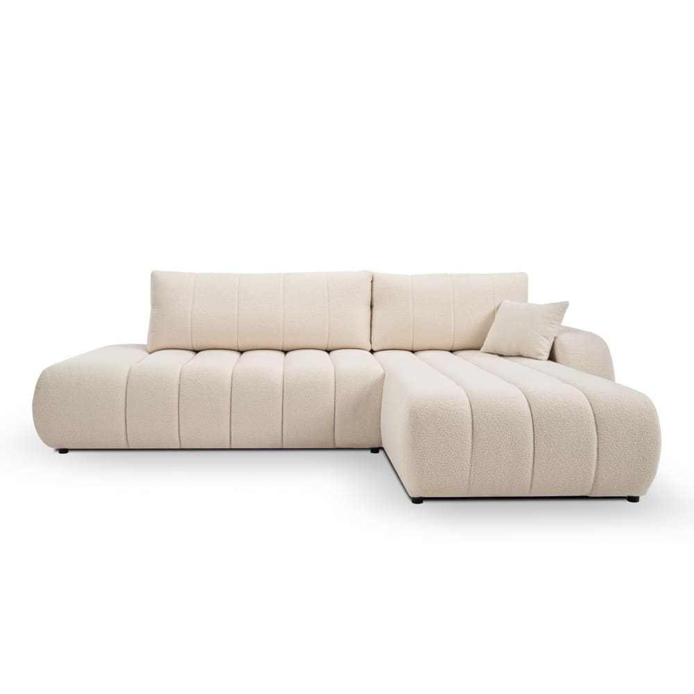 Canapé d'angle droit convertible en tissu 4 places ecru