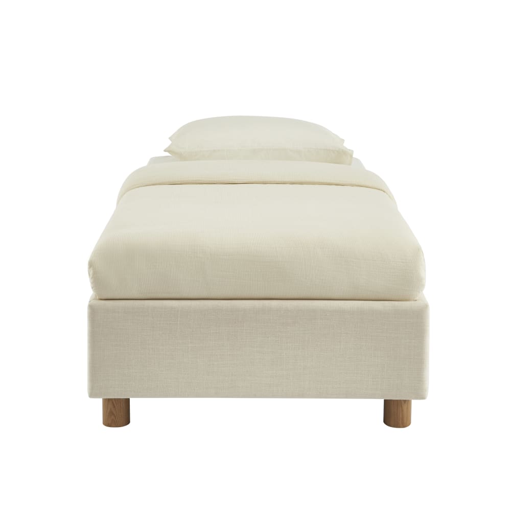 Lit coffre 90x190 tissu beige lin sommier inclus Lit coffre 90x190 tissu beige lin sommier inclus