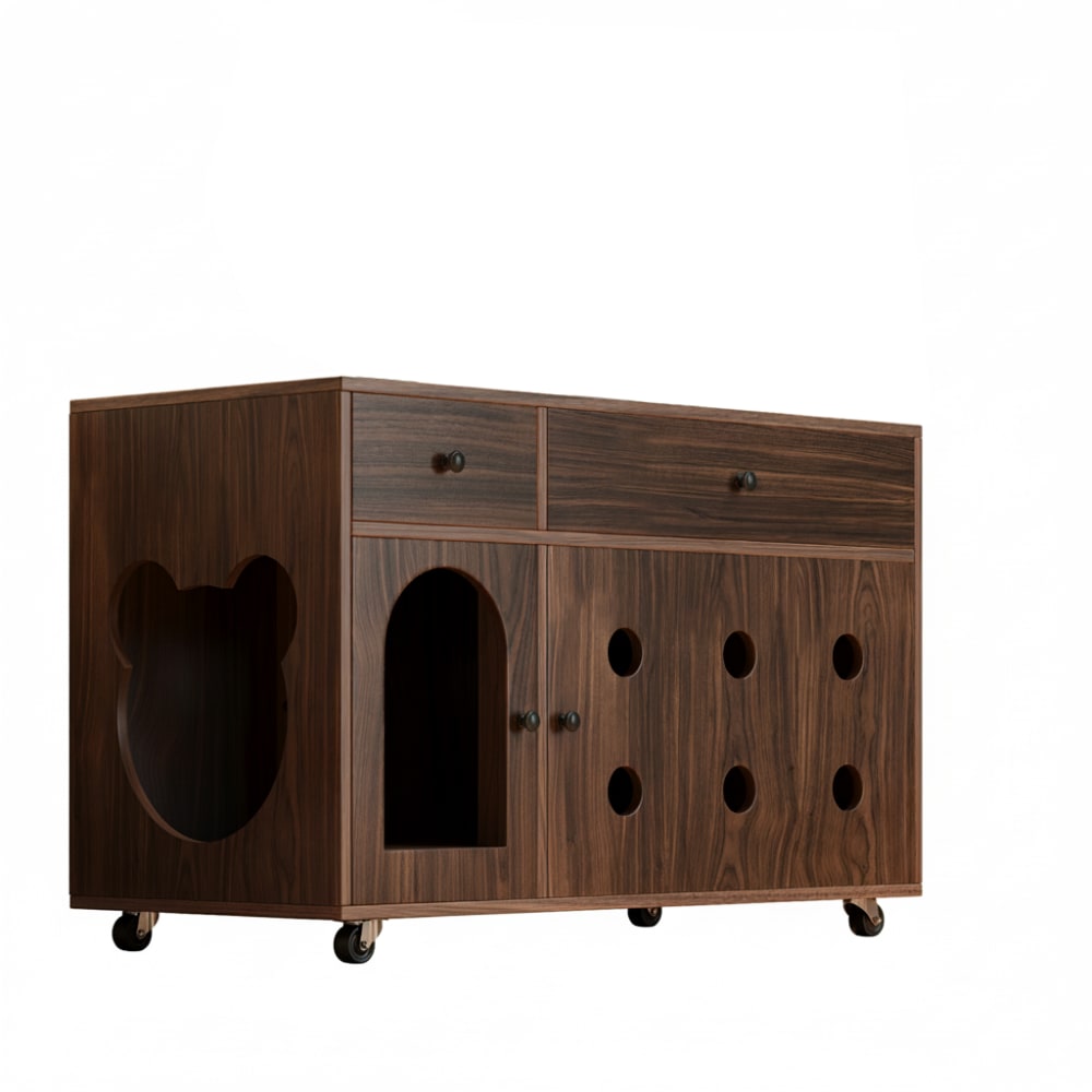 Urban Cocon Holz-Katzentoiletten-Versteck mit Schubladen & Rollen style modern Braun Holz