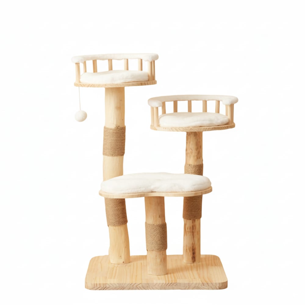 Arbre à chat design en bois foncé avec coussin