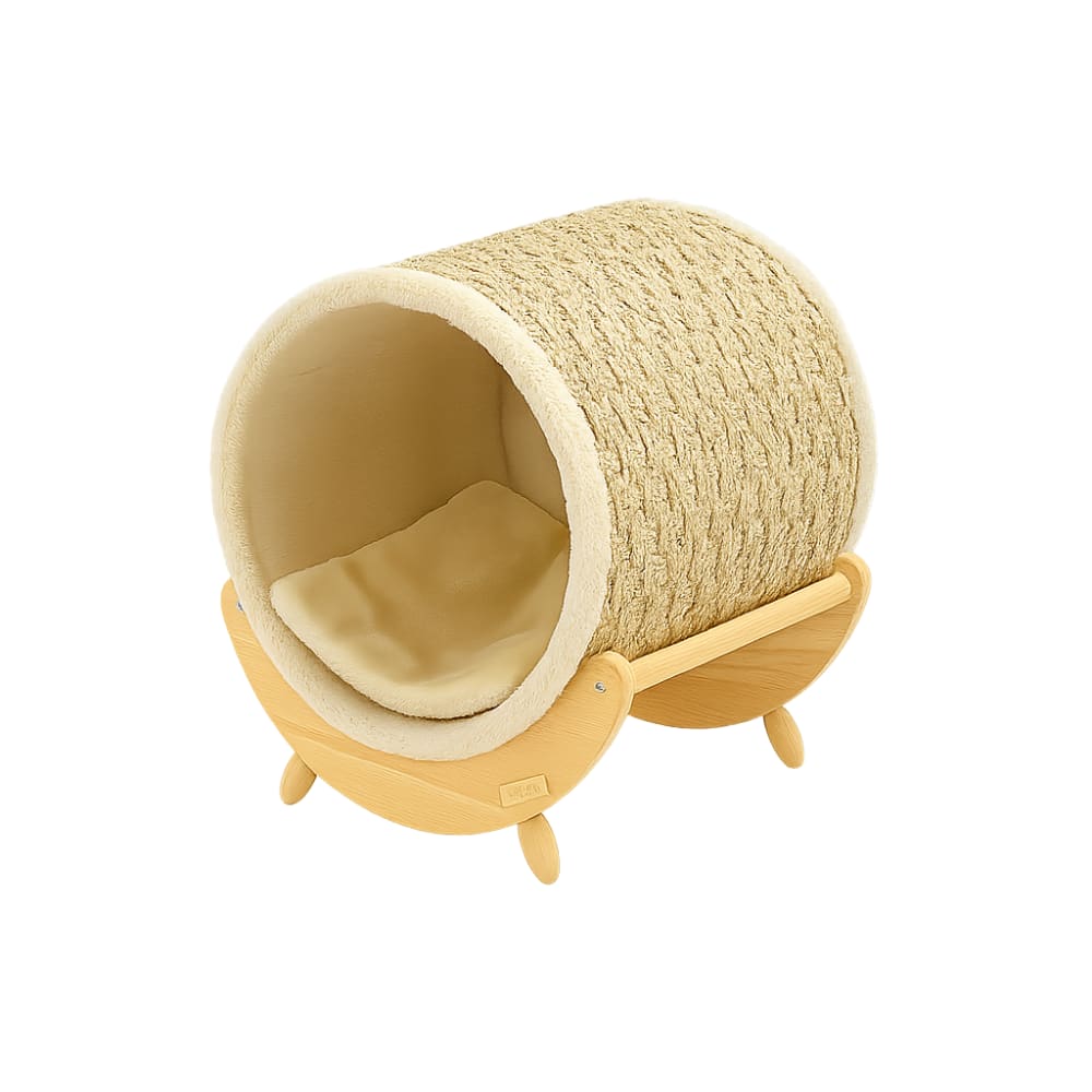 Panier pour chat, design en osier, coussin amovible, pied en bois