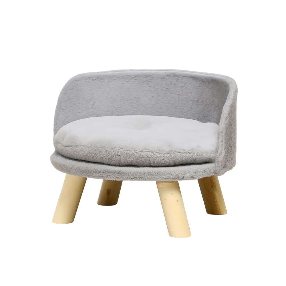 Canapé pour animal, tissu doux gris, coussin amovible et pieds en bois