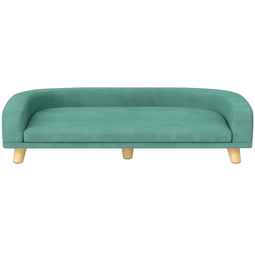 Canapé pour animaux, tissu vert, pieds en bois, coussin amovible