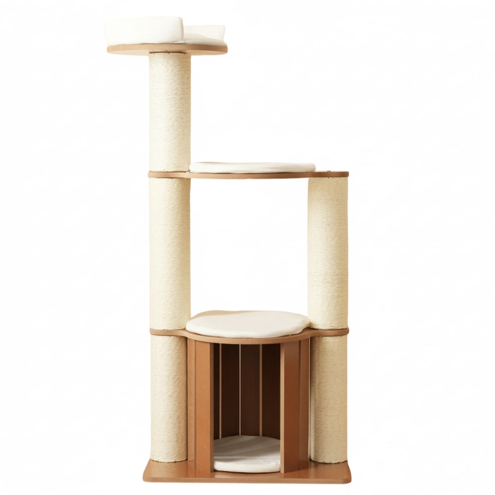 Arbre à chat design en bois foncé avec coussin