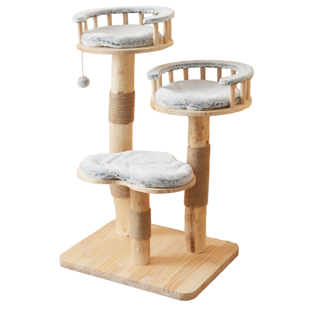 Arbre à chat design en bois foncé avec coussin