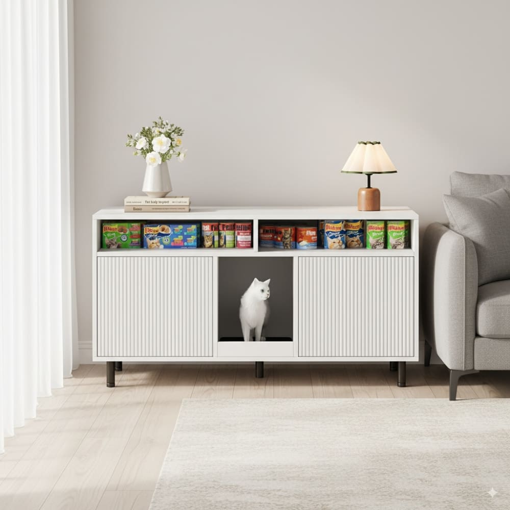 Meuble cache litière pour chat avec rangement, 120x50x66 cm