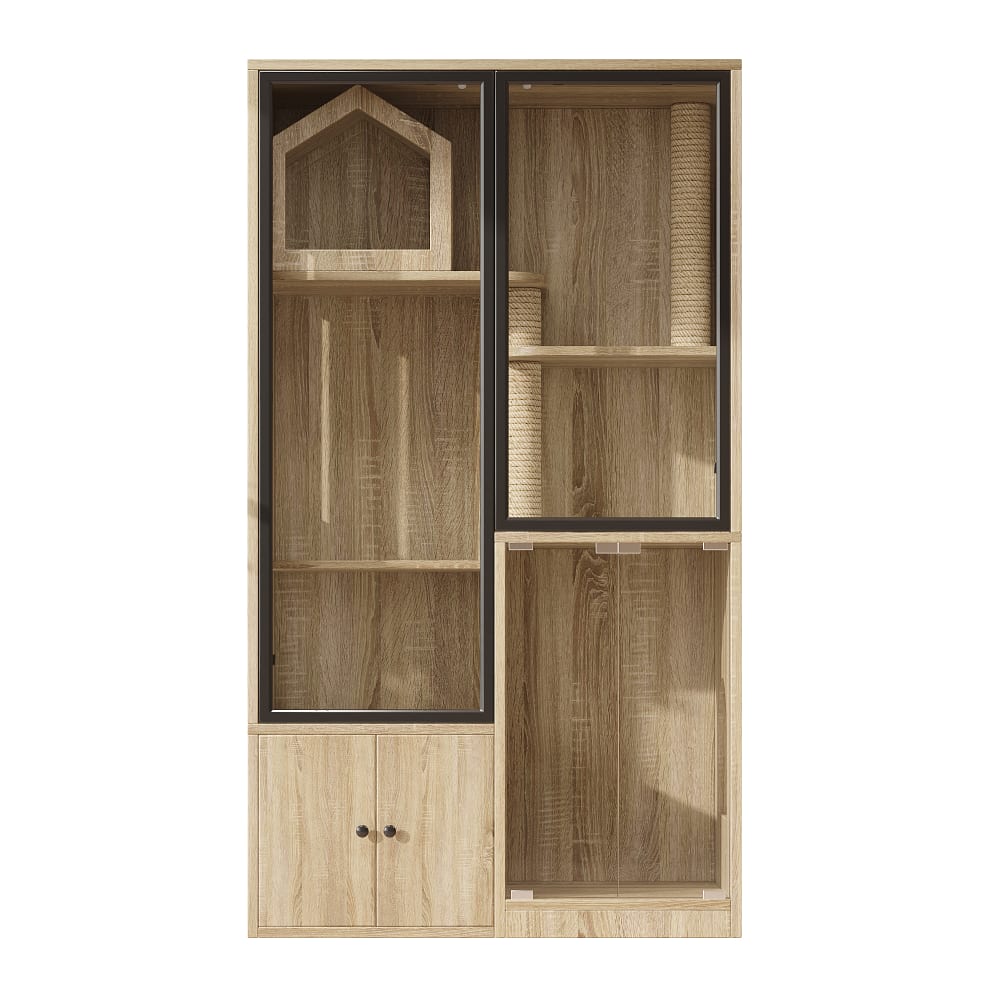 Armoire pour chats en bois avec portes vitrées et griffoirs