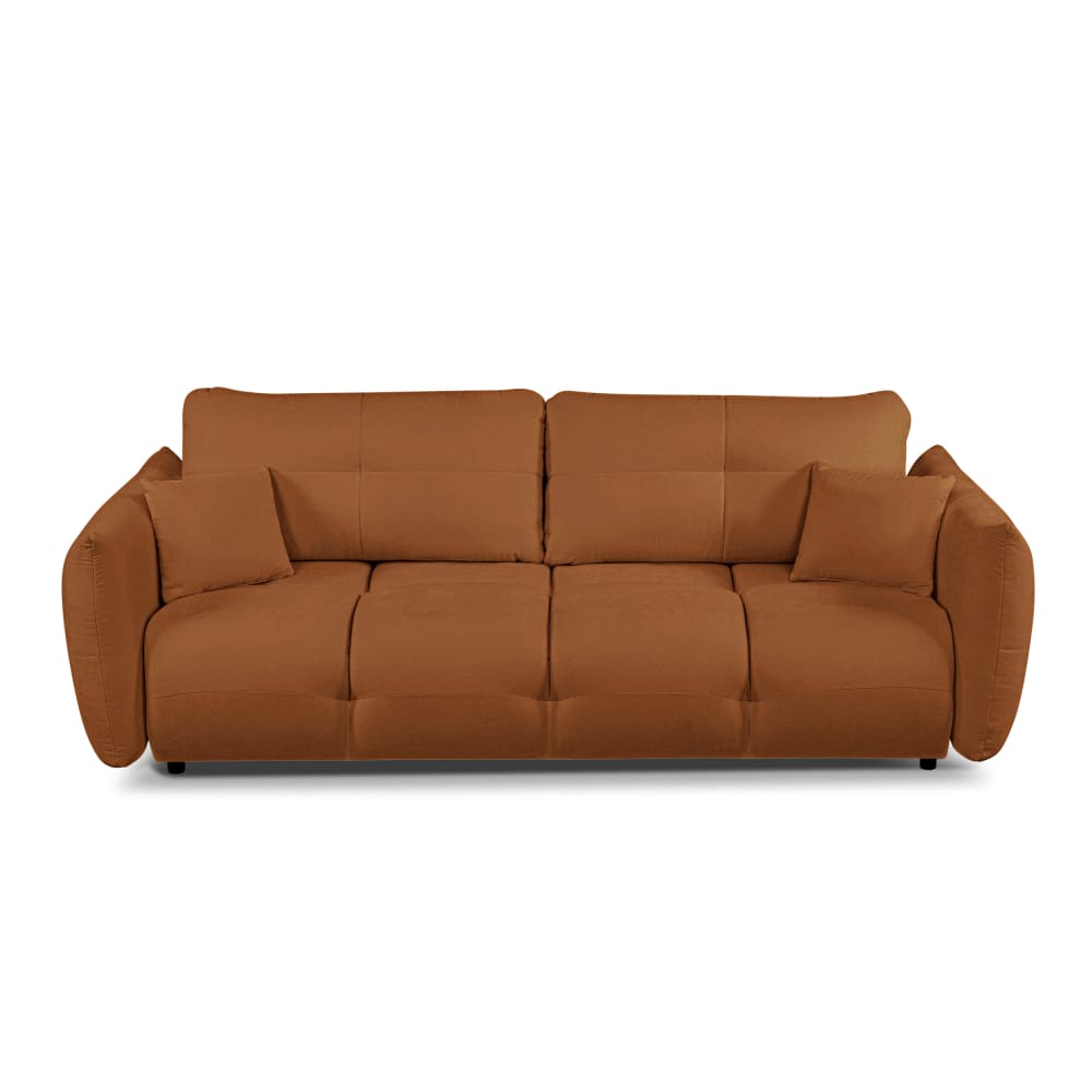 Canapé droit convertible en tissu 3 places cognac