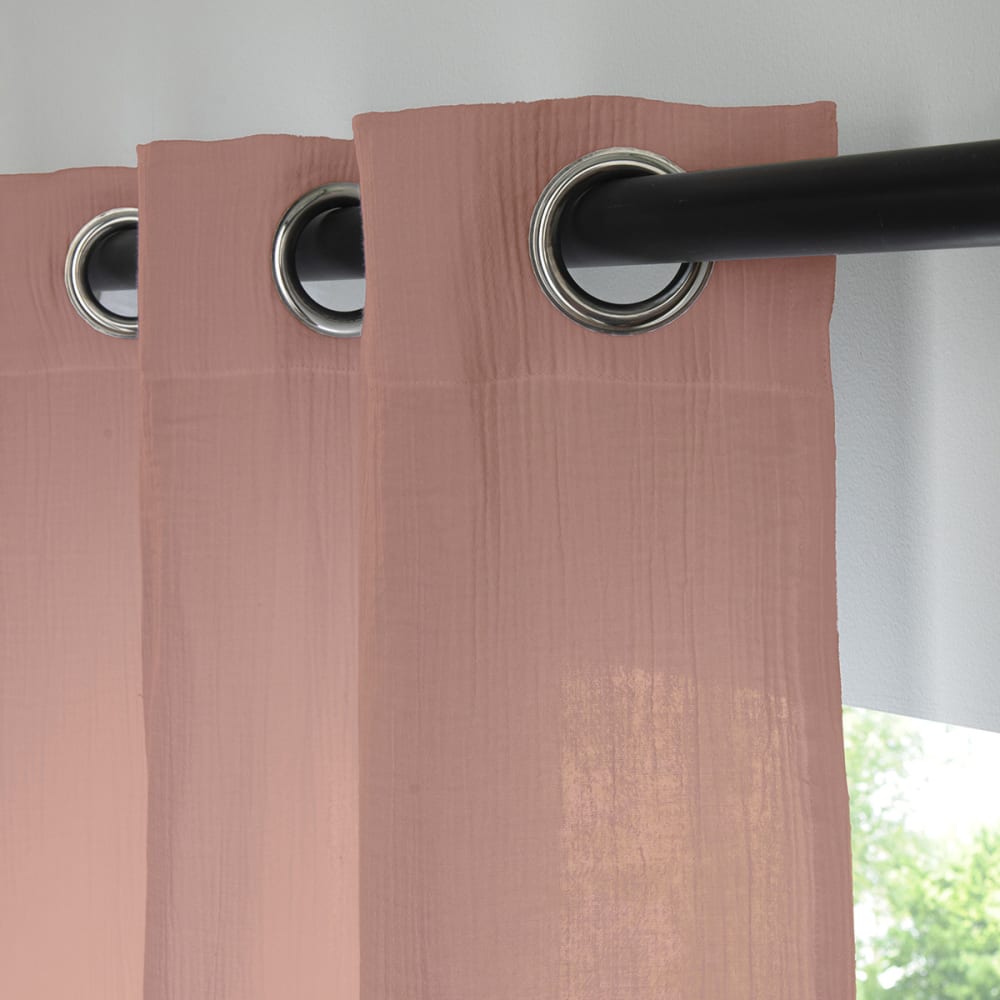 Rideau uni en gaze de coton oeillets à l'unité 140x260cm rose — vue 3