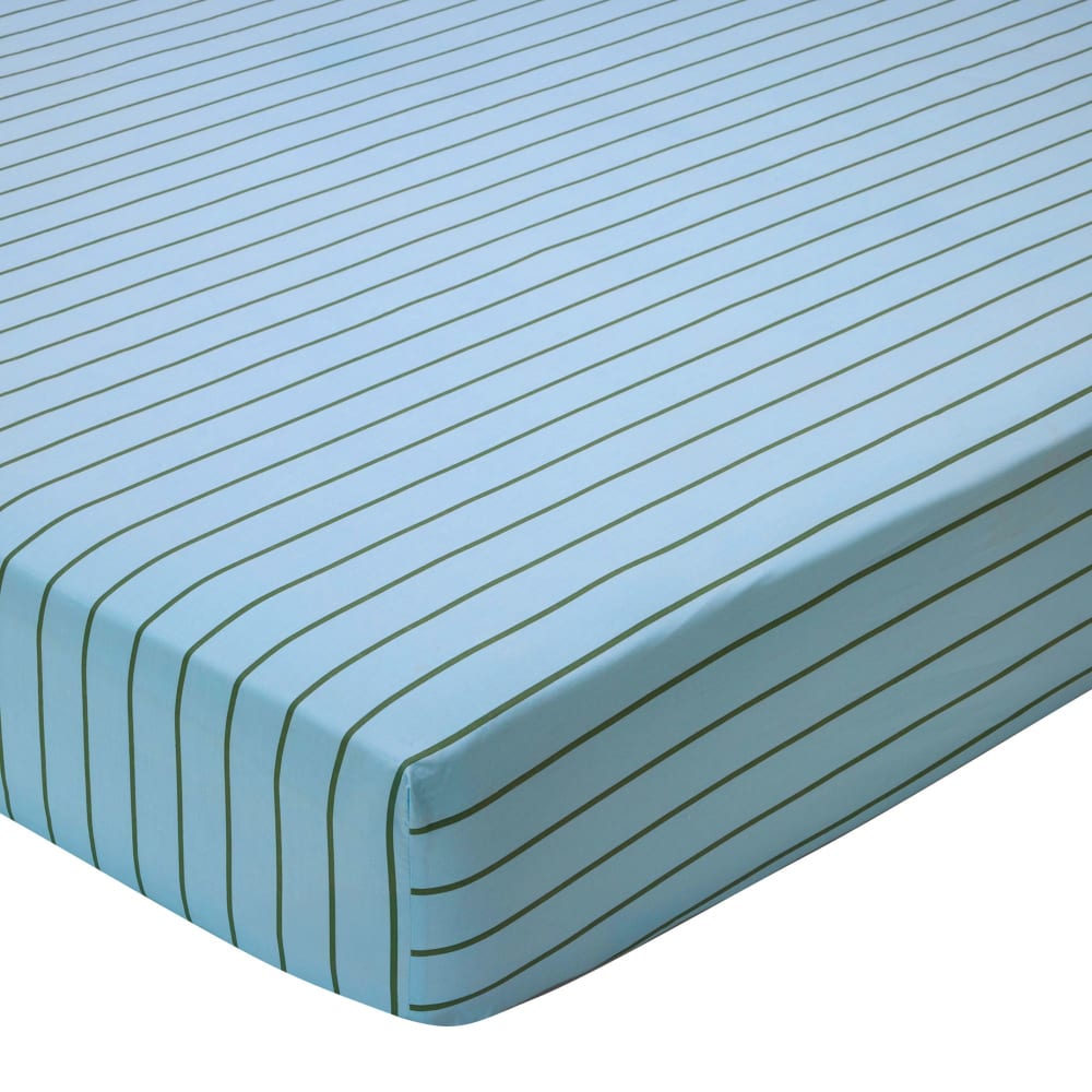 Drap-housse en coton bleu 160x200x28cm