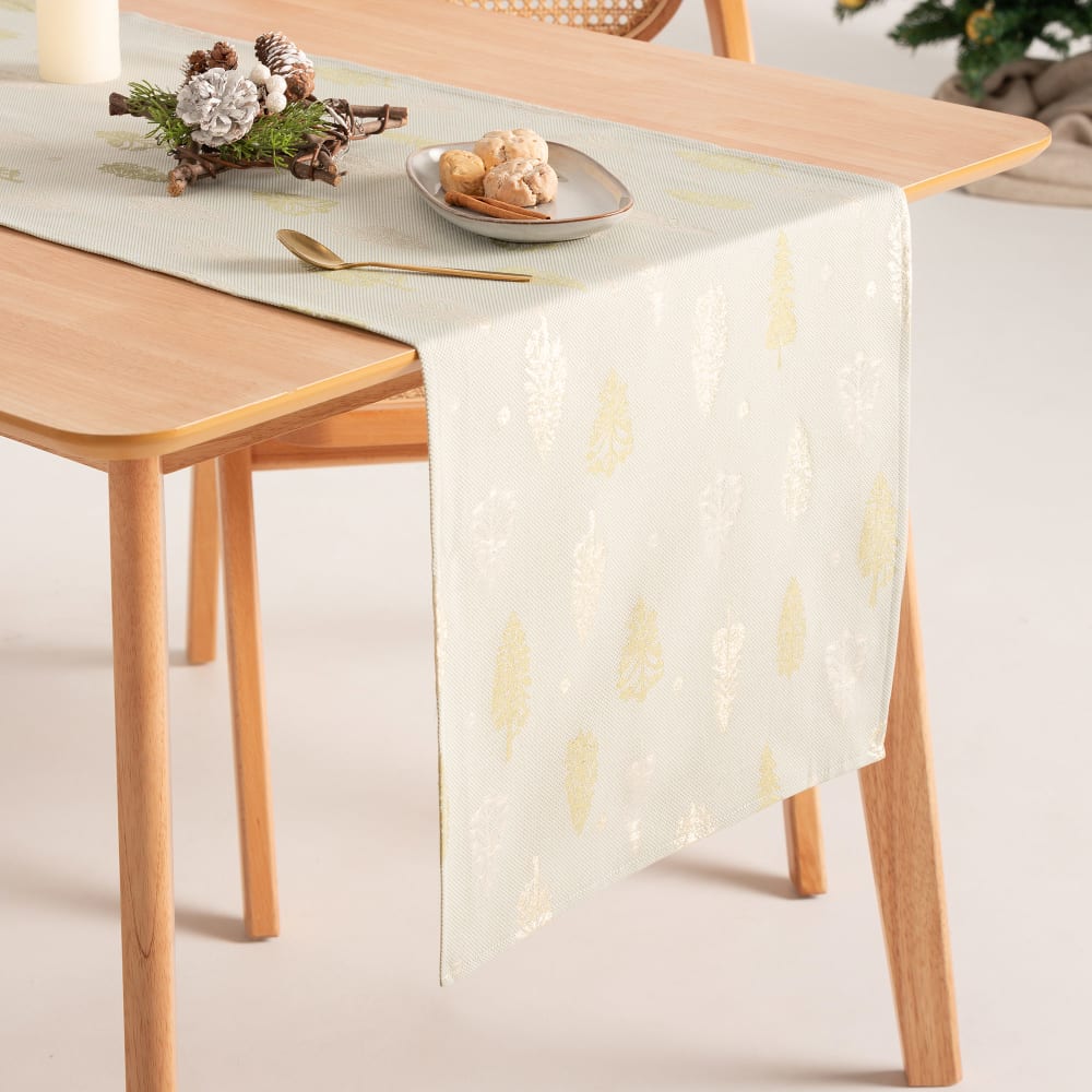 Chemin de table de Noël en coton jacquard vert clair et or 45x135 cm
