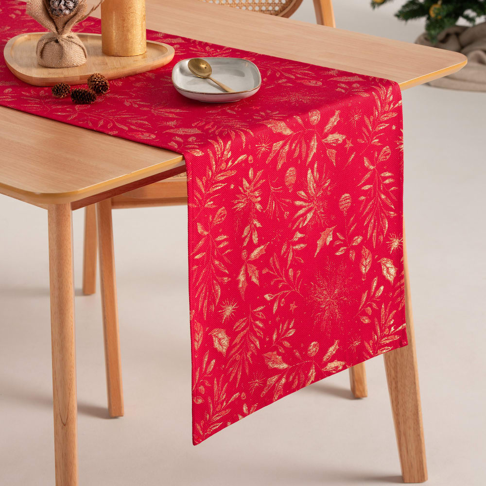 Chemin de table de Noël en coton jacquard rouge 45x135 cm