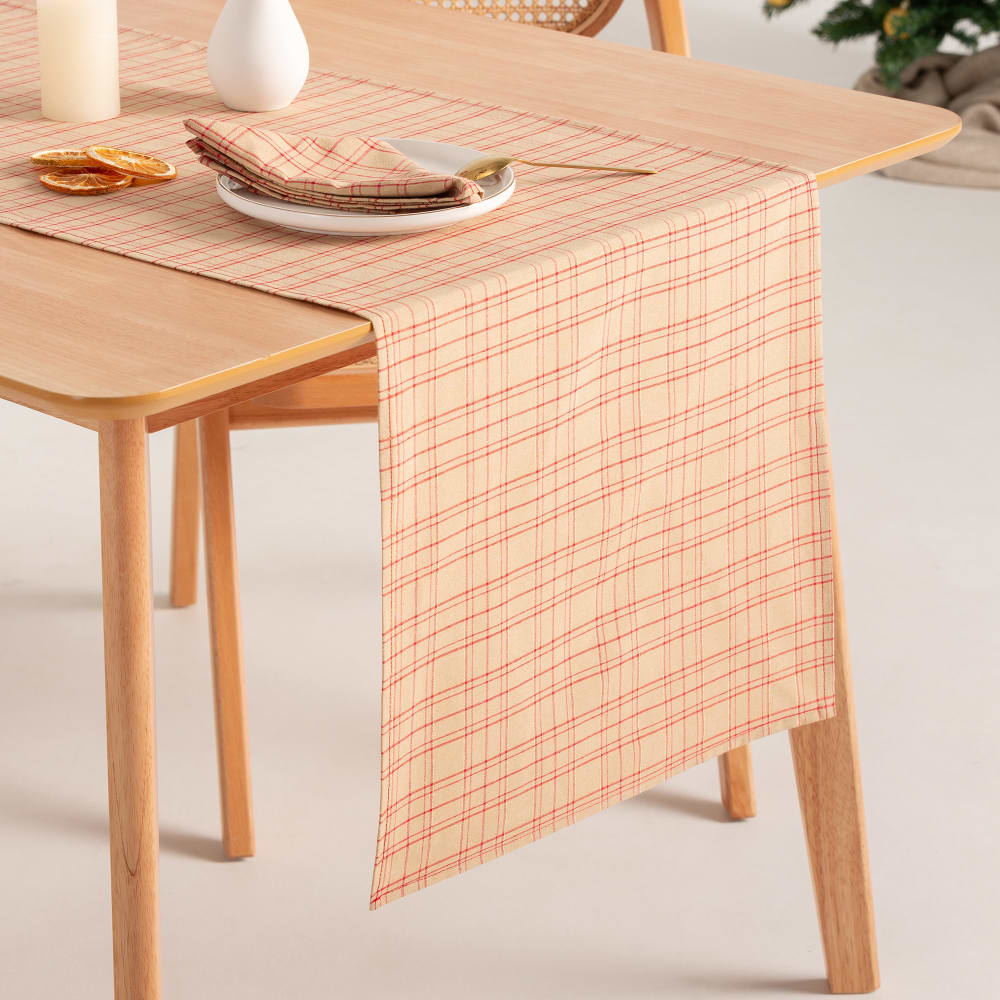 Chemin de table de Noël en coton jacquard beige 45x135 cm