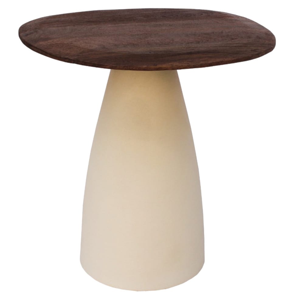 Table basse D50 cm en bois brun et Ivoire