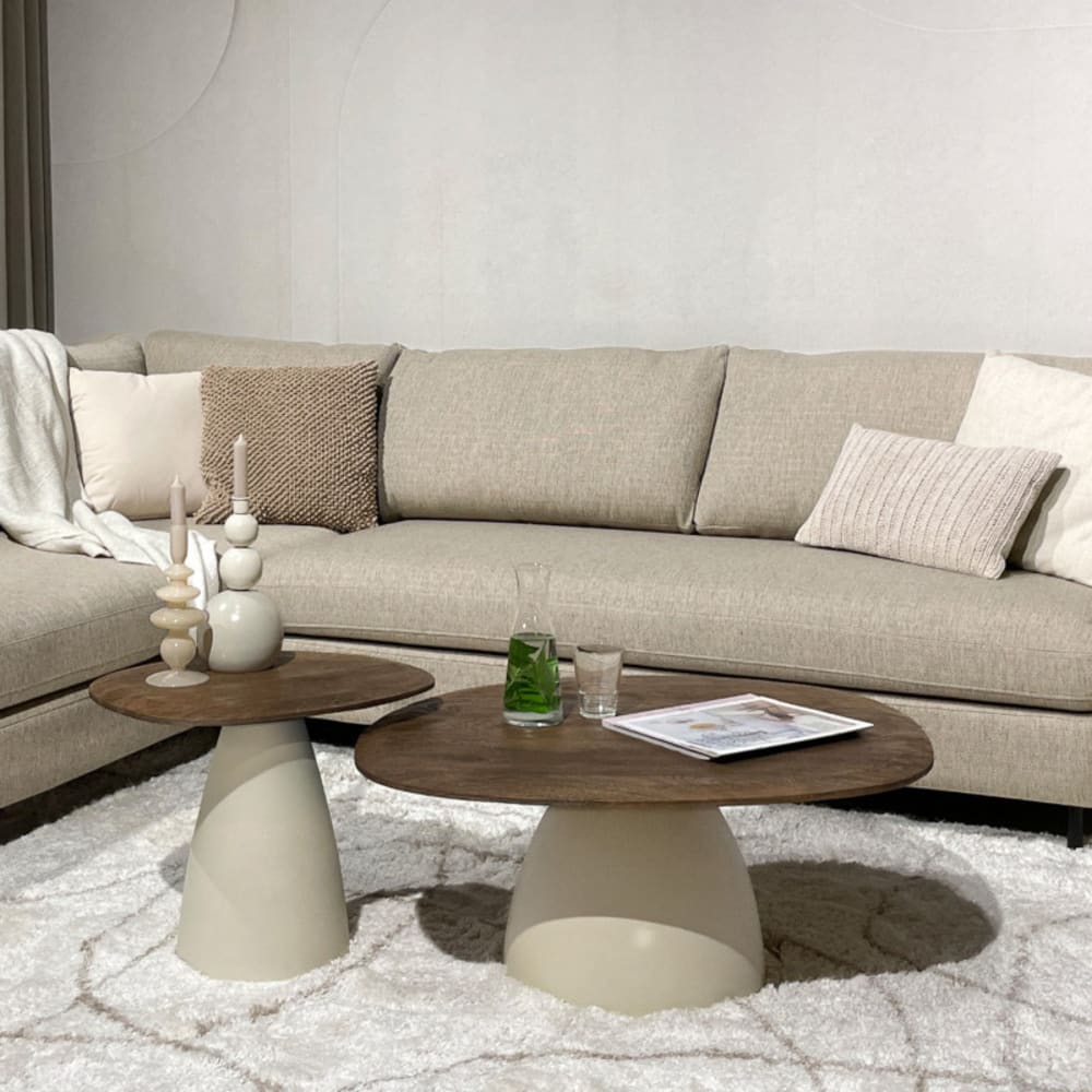 Couchtisch D50 cm aus braunem Holz und Elfenbein - Maisons Du