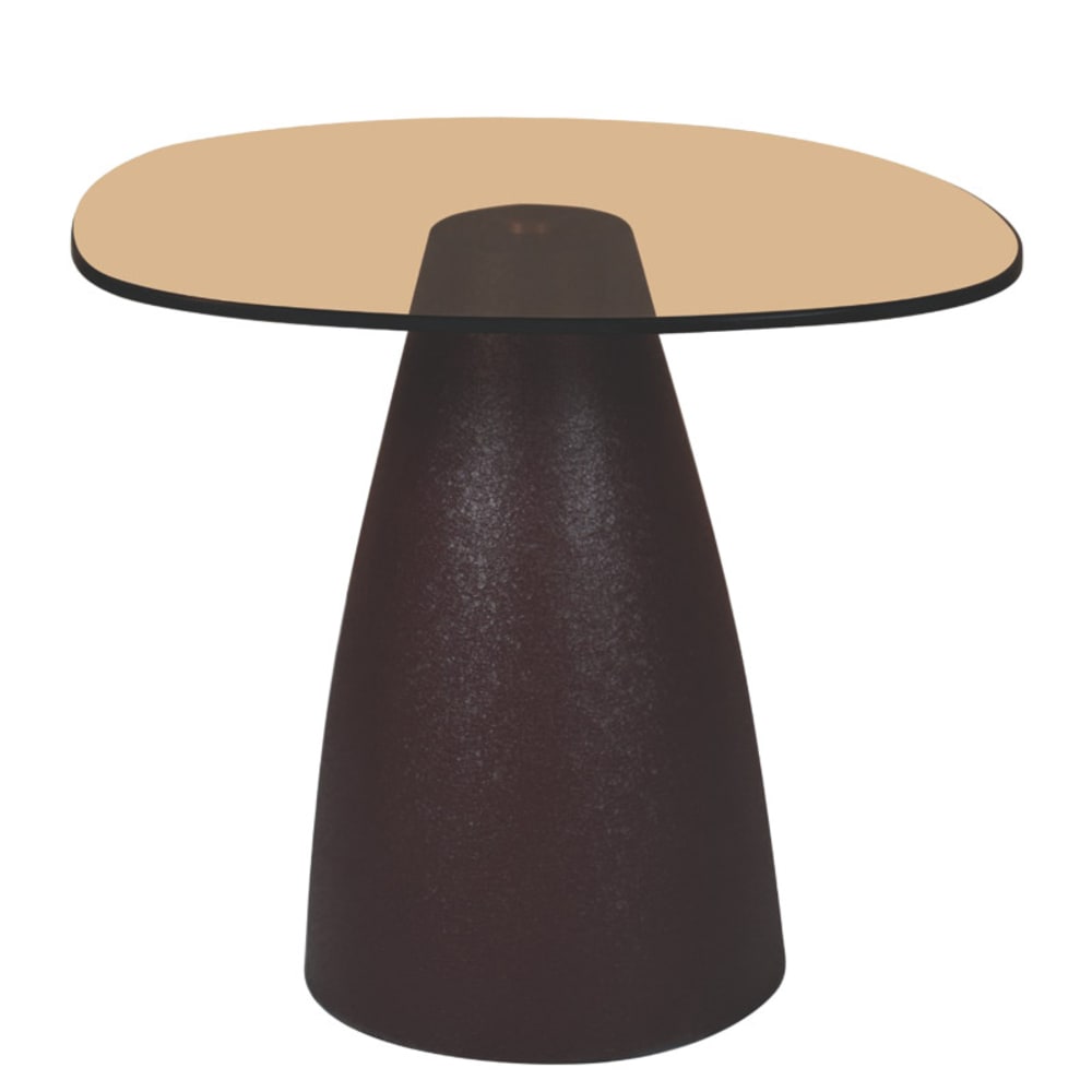 Table basse organique D50 cm en verre fumé et métal ''Rust''