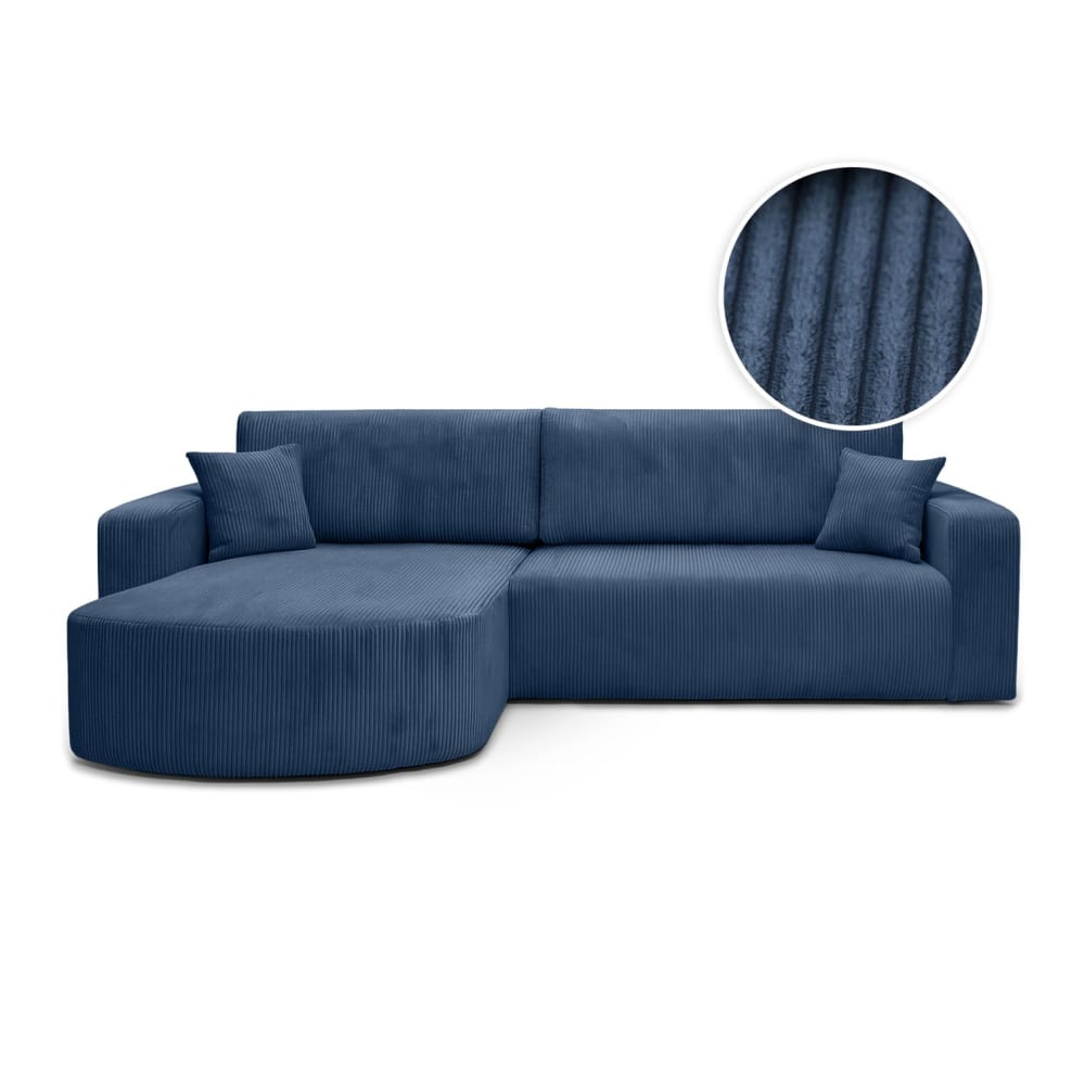 Canapé d'angle réversible 4 places en velours côtelé - Bleu foncé