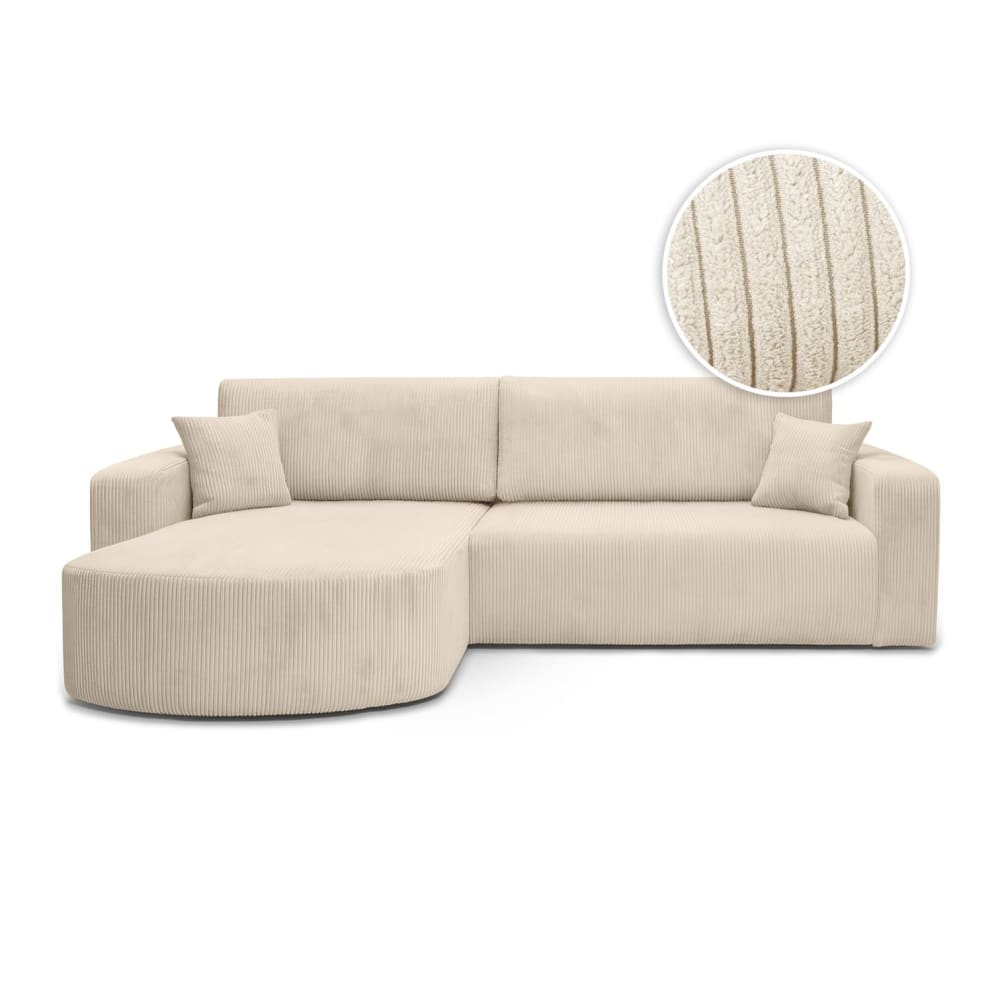 Canapé d'angle réversible 4 places en velours côtelé - Beige