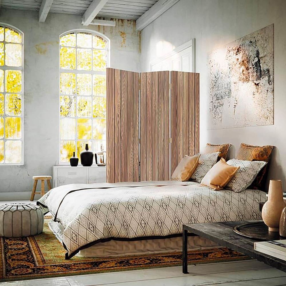 Paravent 3 volets toile intissée et bois pour intérieur