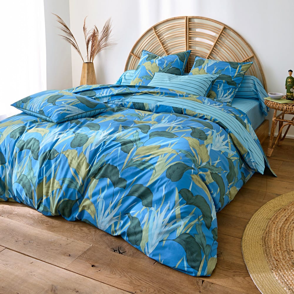 Housse de couette en coton bleu 140x200cm