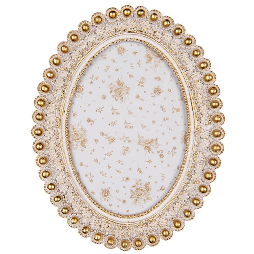 Cadre photo ovale mural ou à poser blanc et doré pour photo 13x18cm