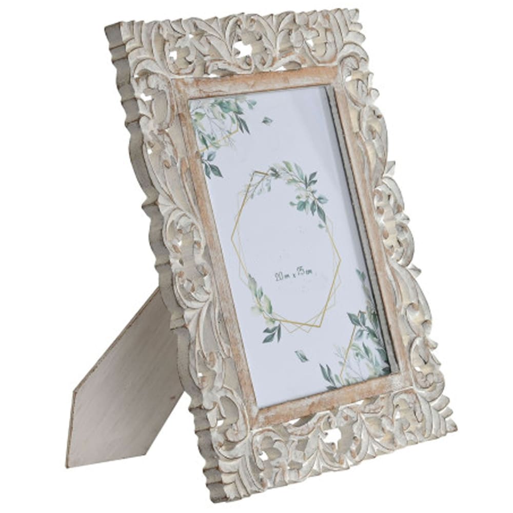 Cadre photo à poser sculpté bois cérusé blanc 20x25cm