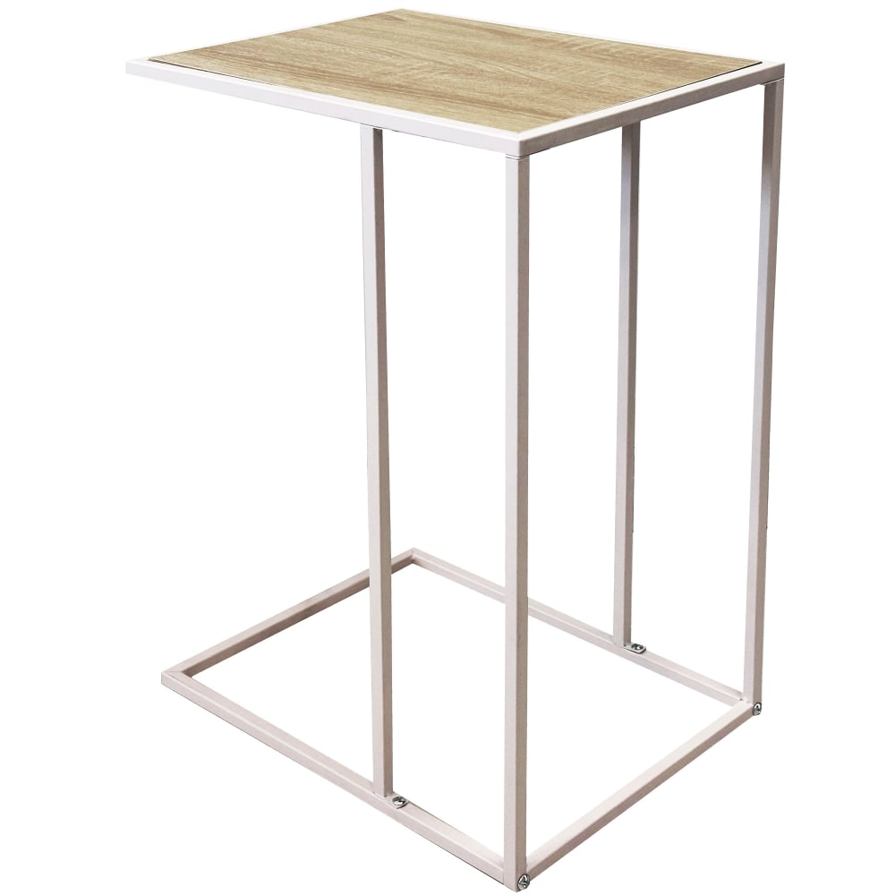 Table d'appoint / bout de canapé métal blanc et bois 40x30x58cm