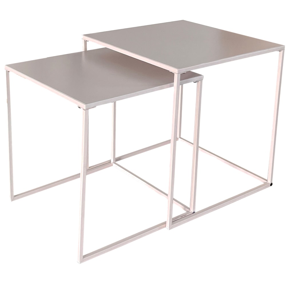 Set de 2 tables basses gigognes en métal beige 38x38x41cm Set de 2 tables basses gigognes en métal beige 38x38x41cm
