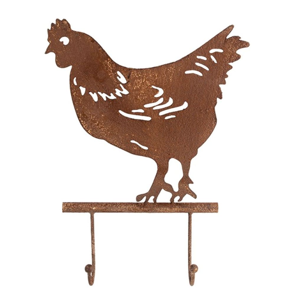 Portemanteau mural métal marron 2 crochets poule 24x5x31cm