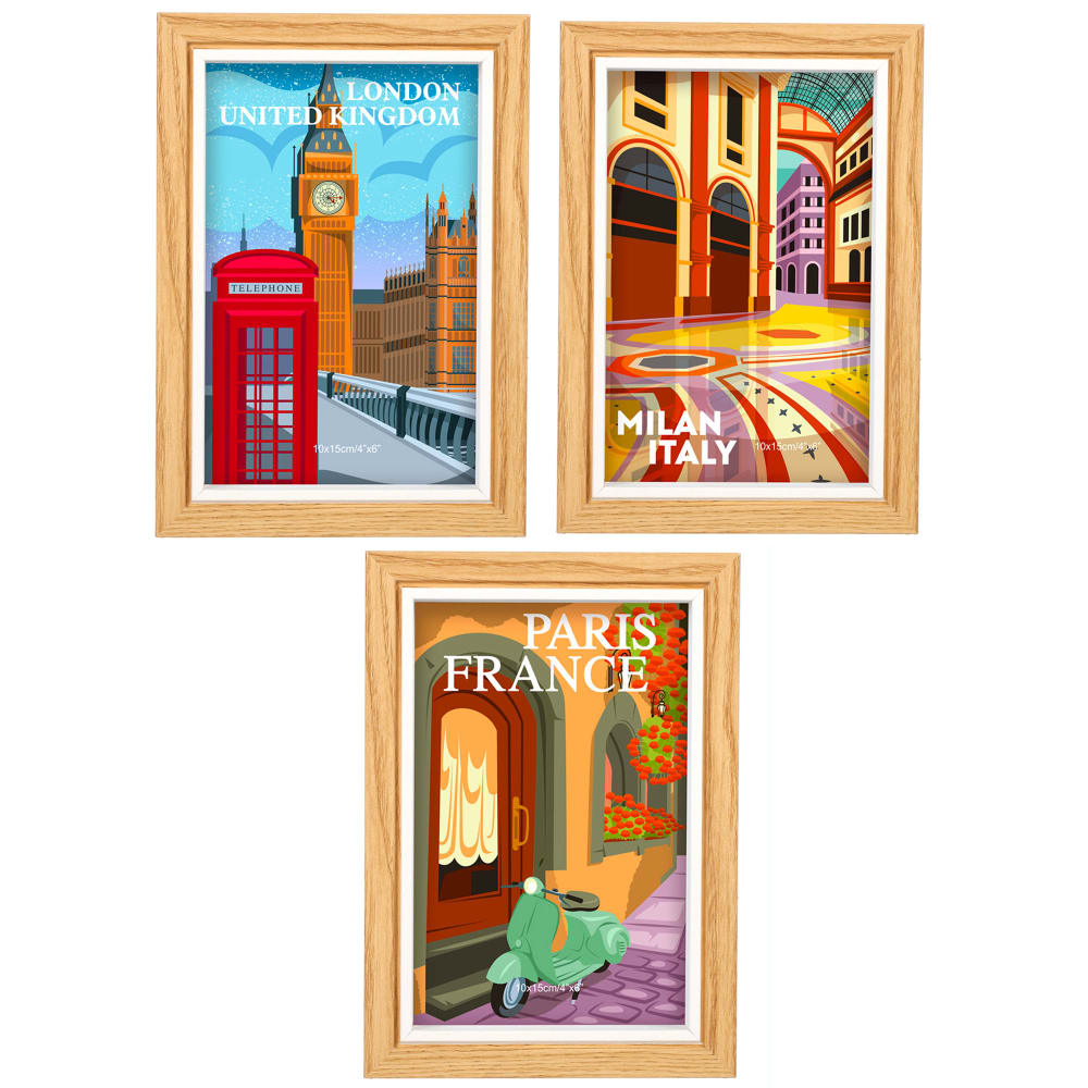 Set de 3 cadres photos mural ou à poser bois et blanc 10x15cm