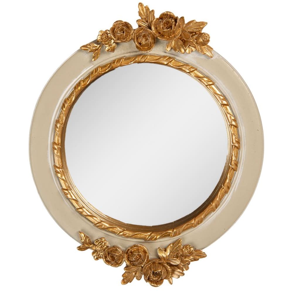 Miroir classique rond beige et doré 14x2x16cm