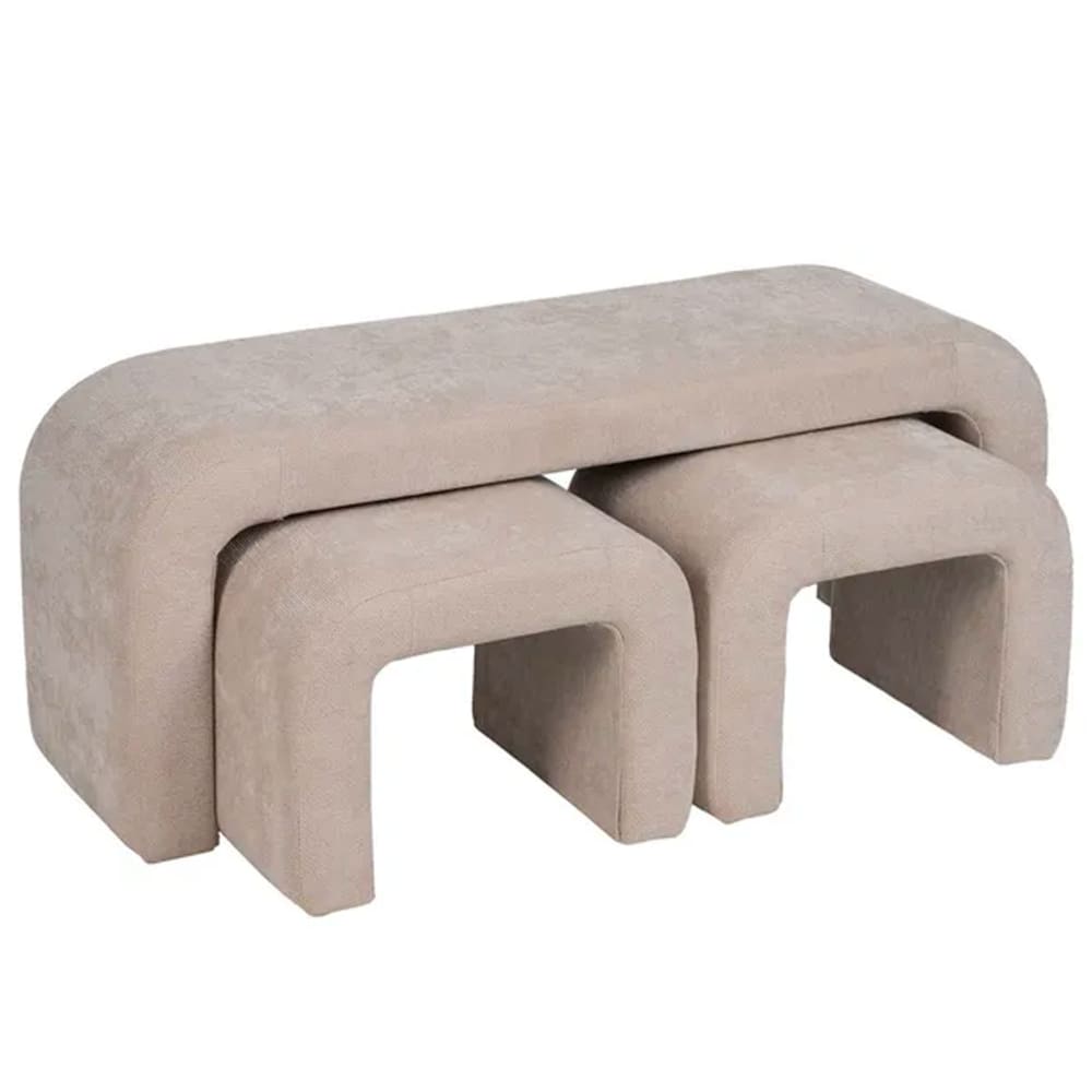 Set de 3 banquettes bouts de lit tissu beige 126x43x50cm — Beyit