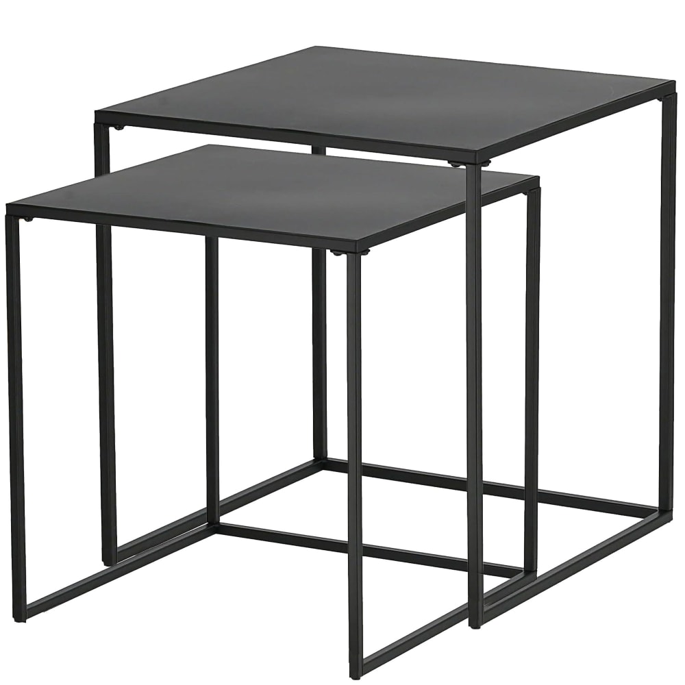 Set de 2 tables basses gigognes en métal noir 38x38x41cm Set de 2 tables basses gigognes en métal noir 38x38x41cm